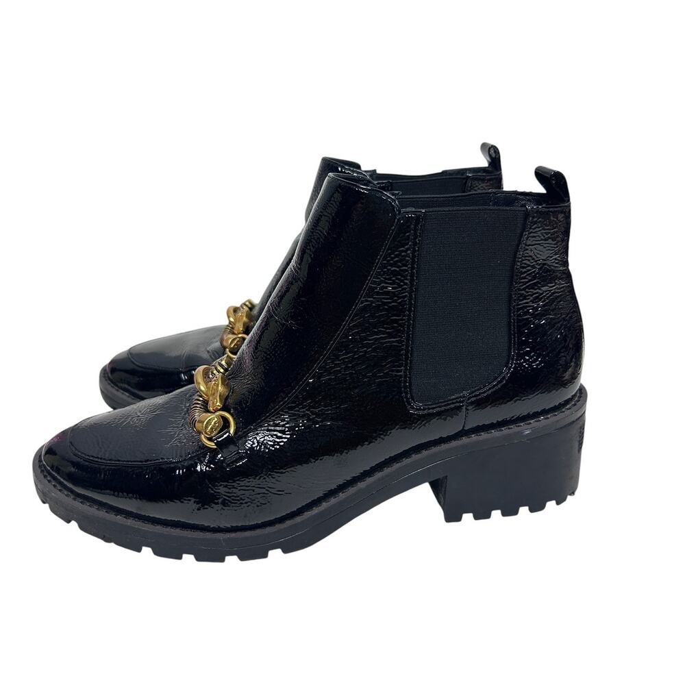 Tory Burch Black Patent Leather Jessa Lugged Sole Ankle Boots 11